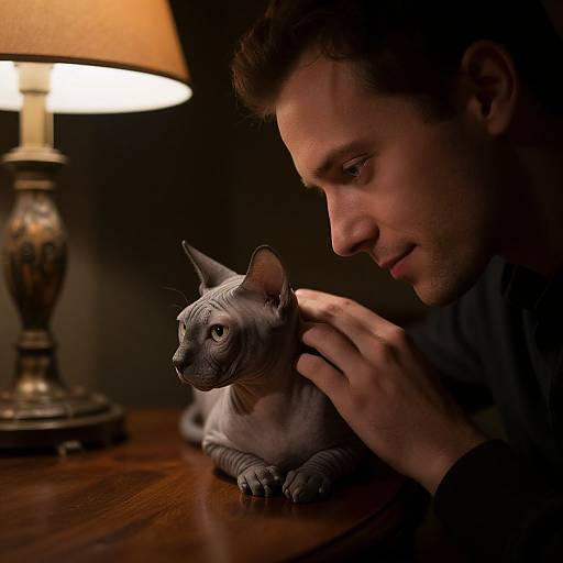 Intimate Portrait of Man with Gray Cat