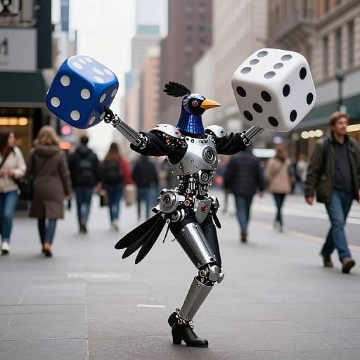 Mechanical Avian Street Performer with Dice