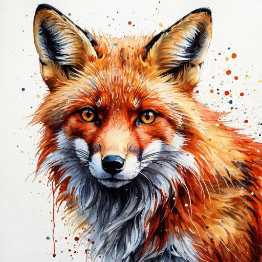 Colorful Watercolor Red Fox Portrait Colorful Watercolor Red Fox Portrait