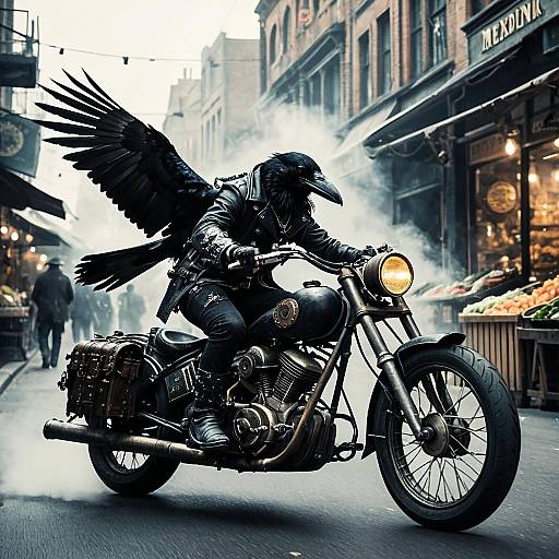 Steampunk Crow Riding Gothic Motorbike