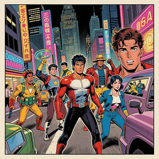 90s Comic Style Neon Cityscape