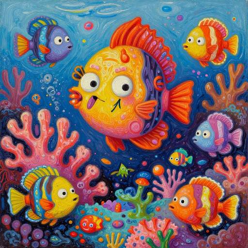 Surreal Vibrant Coral Reef Fish Illustration