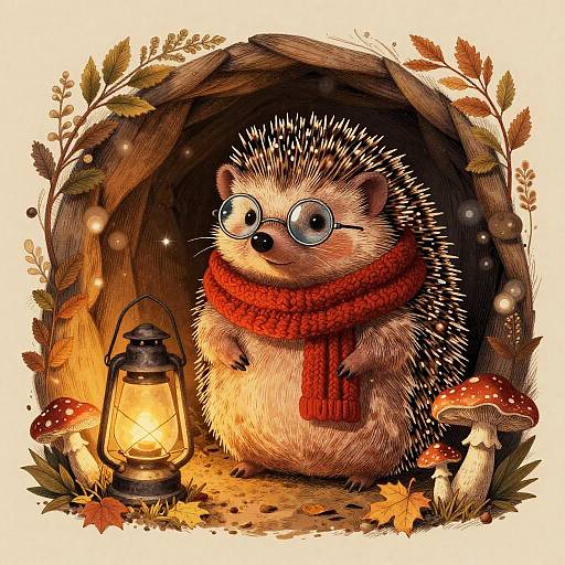 Jovial Hedgehog in Cozy Autumn Burrow