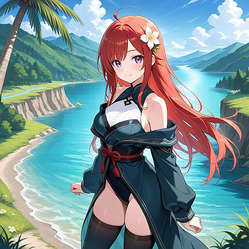 Red-Haired Girl by Scenic Beach
