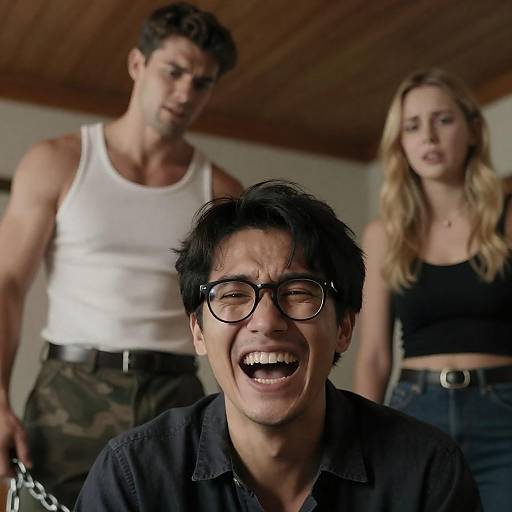 Dynamic Group Portrait with Distressed Laughter