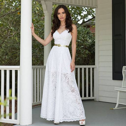 Elegant Woman in White Lace Dress