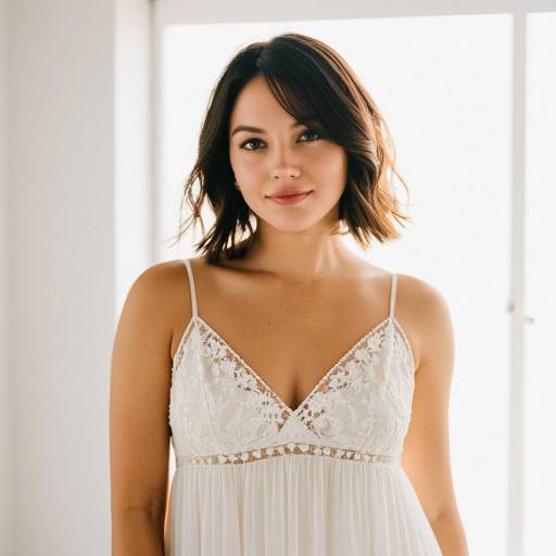 Young Woman in White Lace Dress