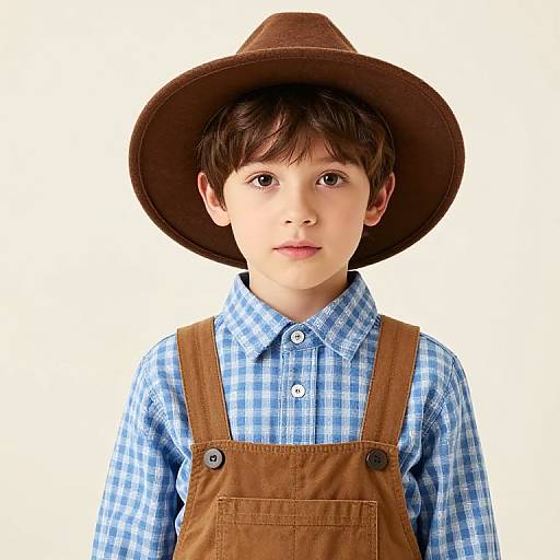 Boy in Checkered Shirt and Hat