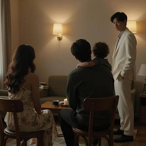 Mysterious Gathering in Dimly Lit Room