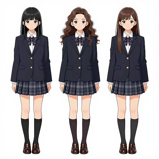 Anime Schoolgirls Illustration in Uniform