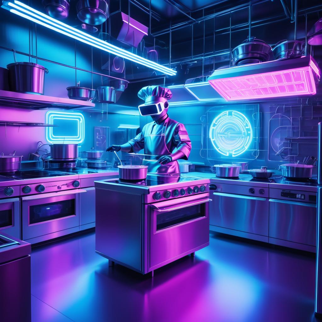 Futuristic Retro Chef in Neon Laboratory