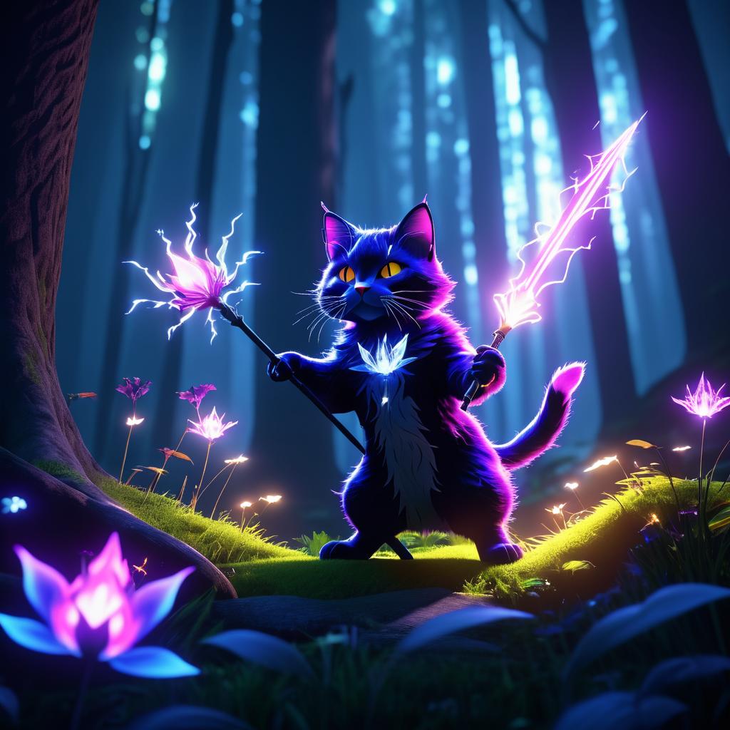 Magical Cat vs Demon in Enchanted Forest