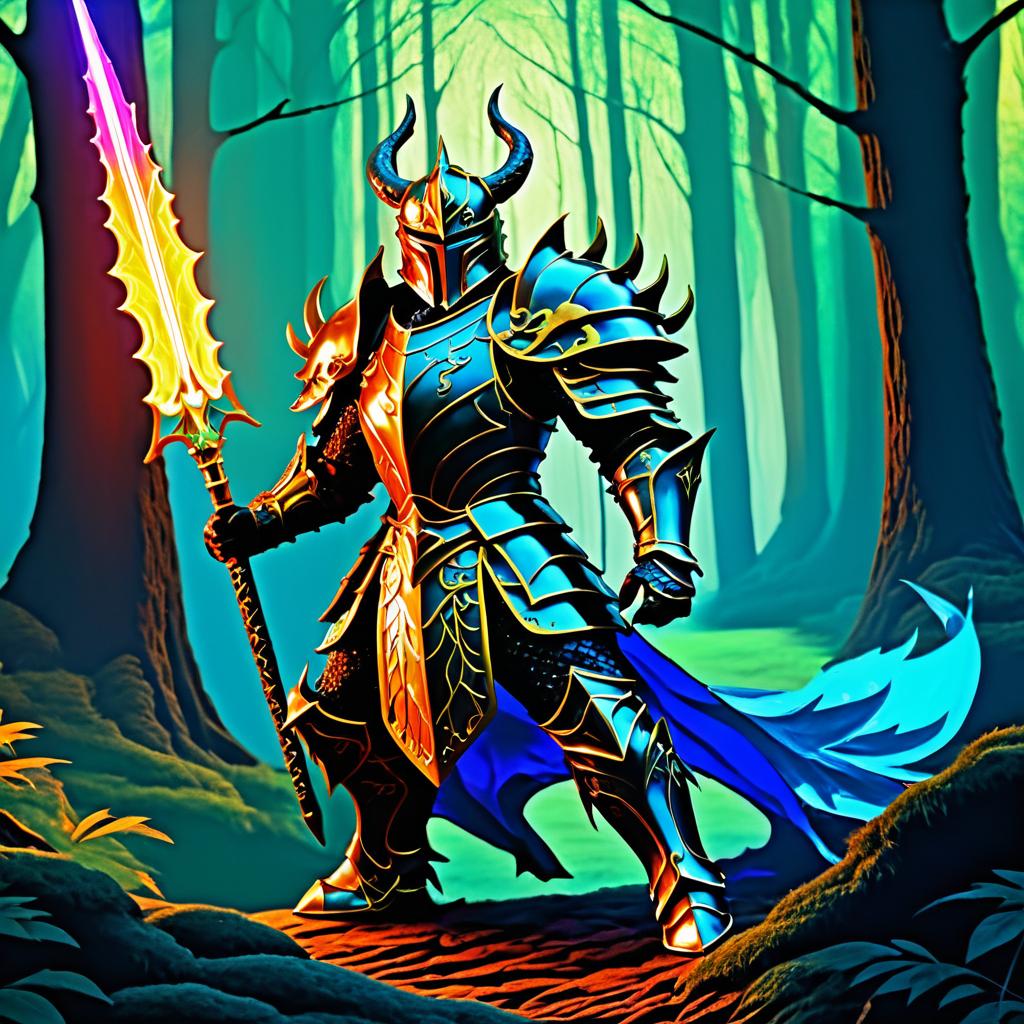 Fierce Dragon Knight in Mystical Forest