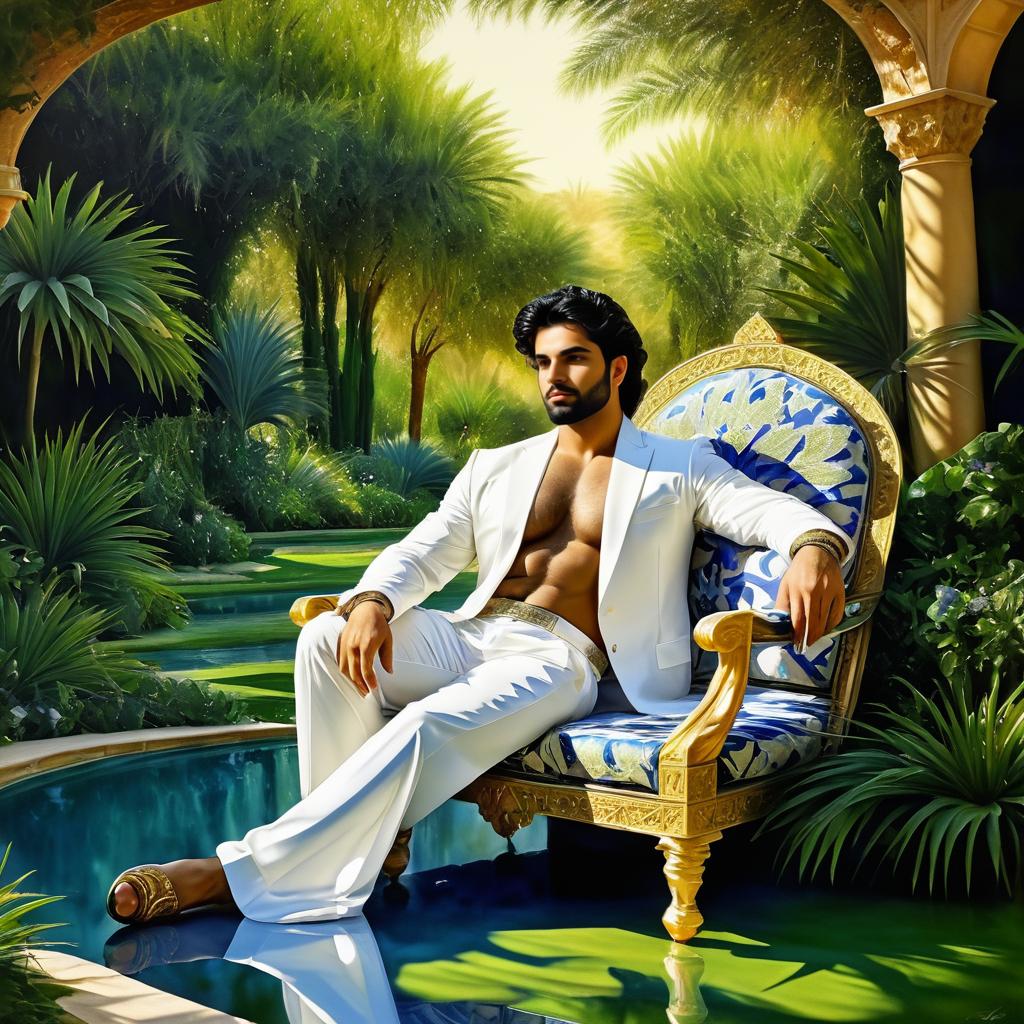 Luxurious Persian Prince in Oasis Portrait