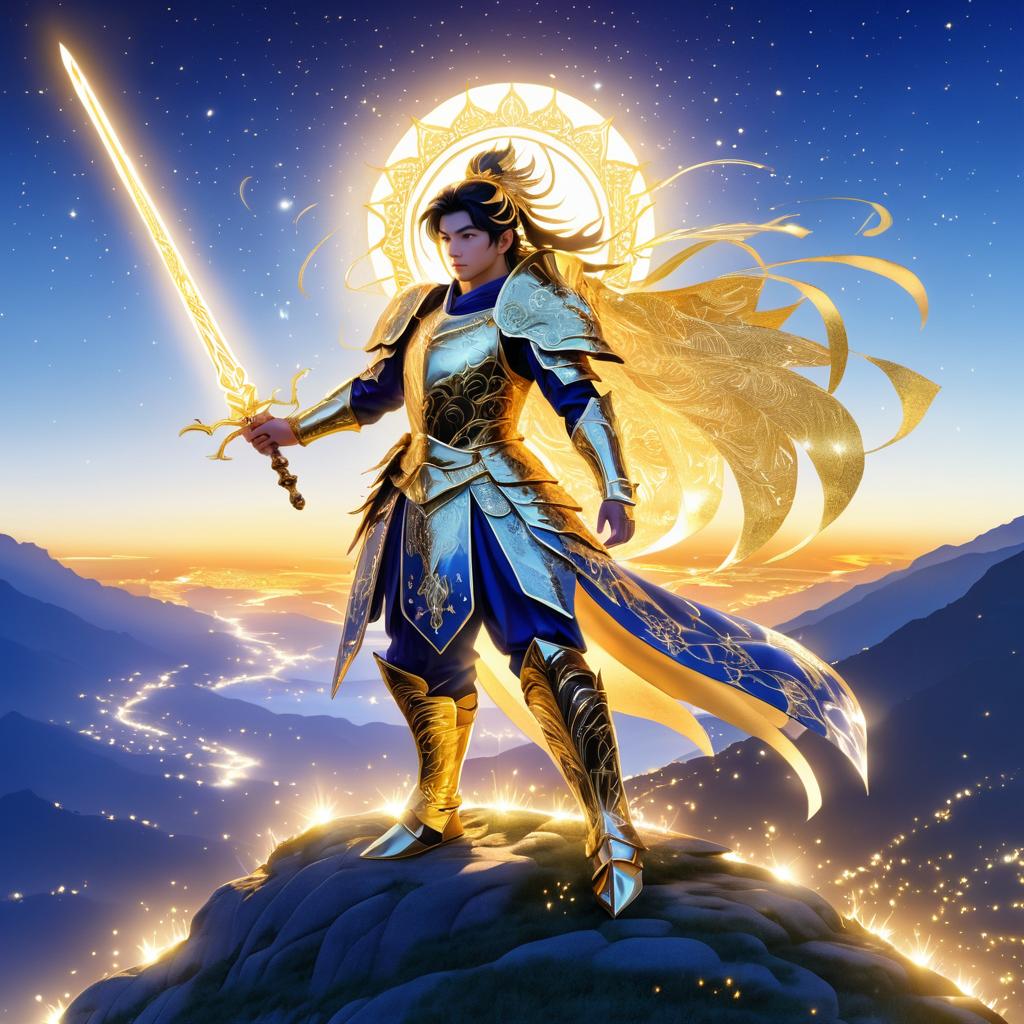 Celestial Warrior on Mountain Peak