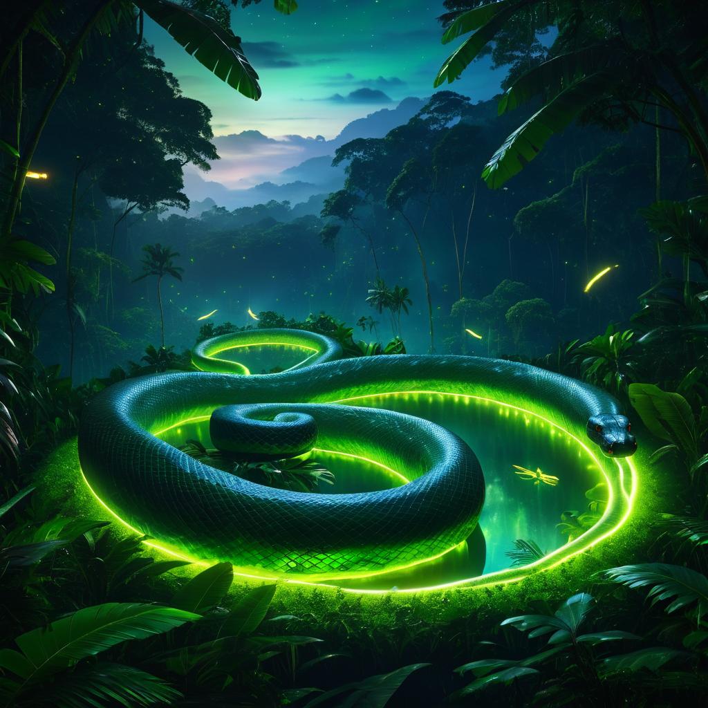 Cinematic Matte Painting of Anaconda in Rainforest