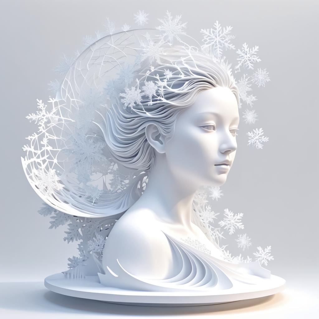 Whimsical White 3D Sculpture with Snowflakes