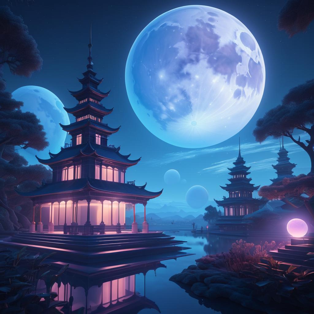 Surreal Moonlit Scene in Ethereal Environment