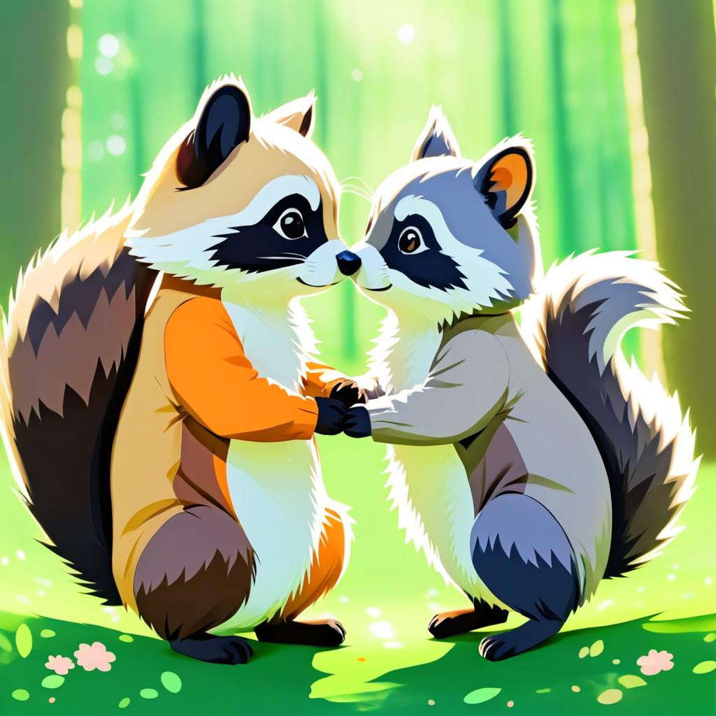 Anime Romance: Raccoon and Squirrel Kiss