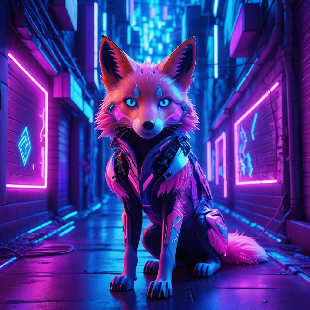 Surreal Cybernetic Fox in Neon Alley