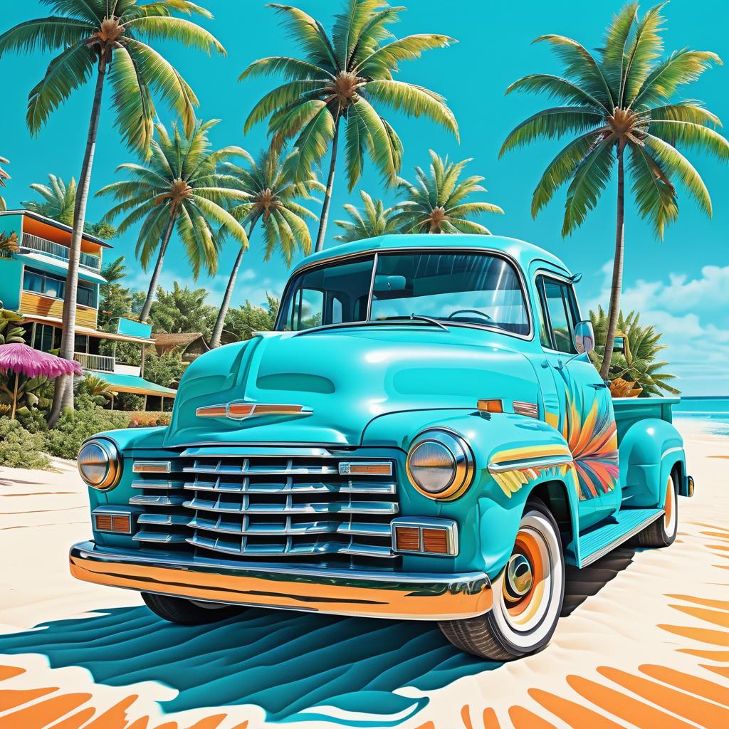 Vibrant Retro Truck on Tropical Beach