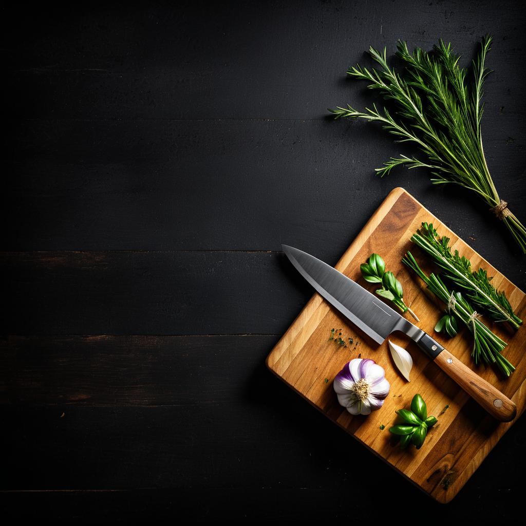 Rustic Cutting Board with Fresh Herbs