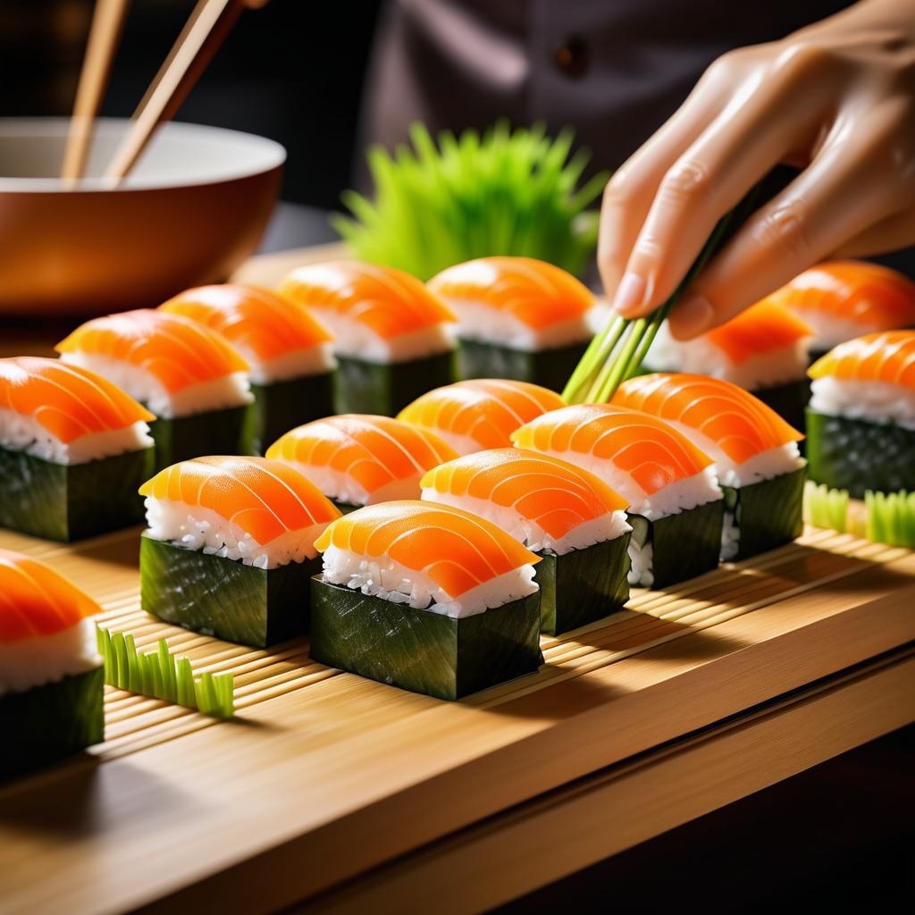 Photorealistic Japanese Sushi Preparation Scene