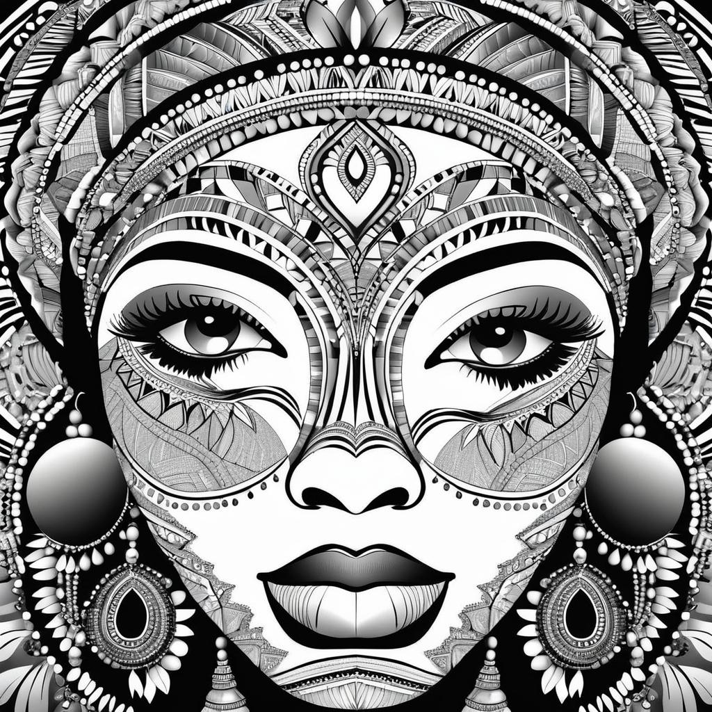 Diverse Faces: Line Art Coloring Page