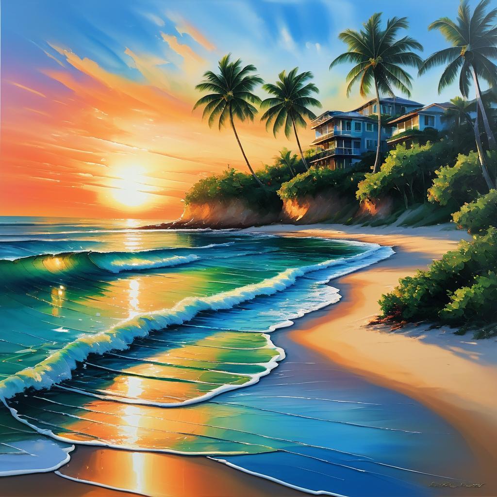 Tranquil Beach Scene in Vibrant Oil