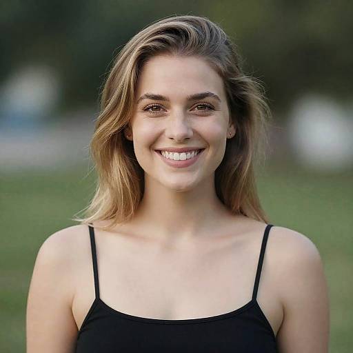 Smiling Woman with Outdoor Bokeh Background