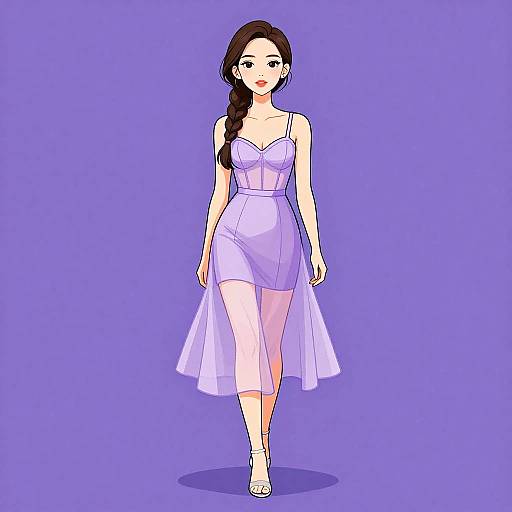 Woman in Sheer Panel Lilac Dress