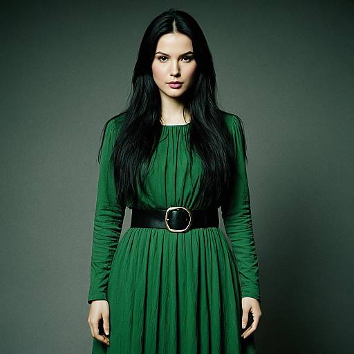 Woman in Green Dress with Black Belt