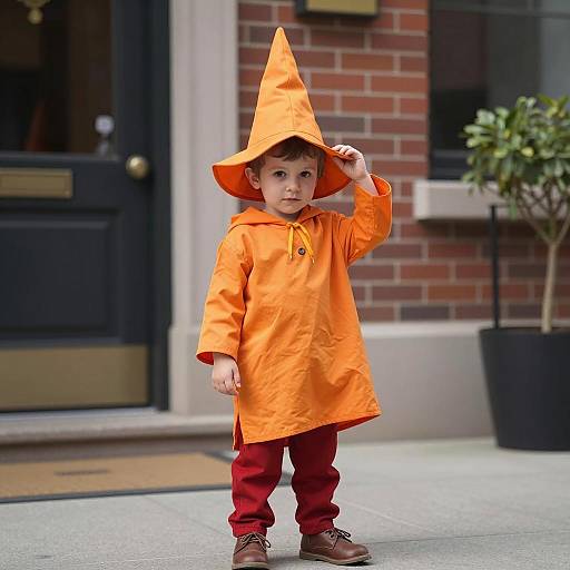 Young Boy in Orange Wizard Costume