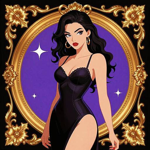 Erotic Cartoon Woman in Baroque Synthwave