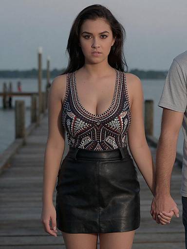 Edgy Woman on Pier in Vintage Style