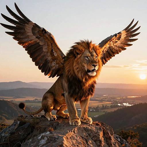 Lion with Eagle Wings Sunset Fantasy