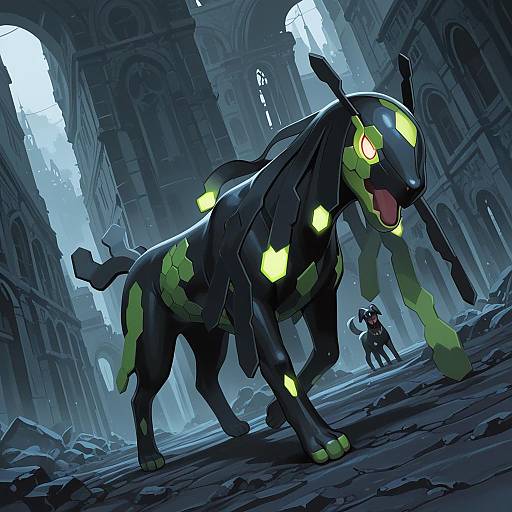 Illustration of Zygarde, pokemon in the style of Takamichi