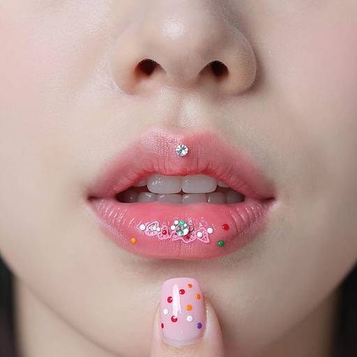 Close-up of Lips with Gem and Sprinkles Makeup