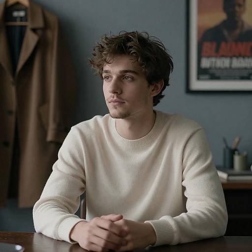 Contemplative Young Man in Dim Room