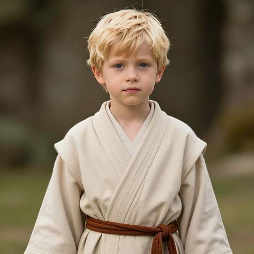 Blonde Boy in Beige Robe