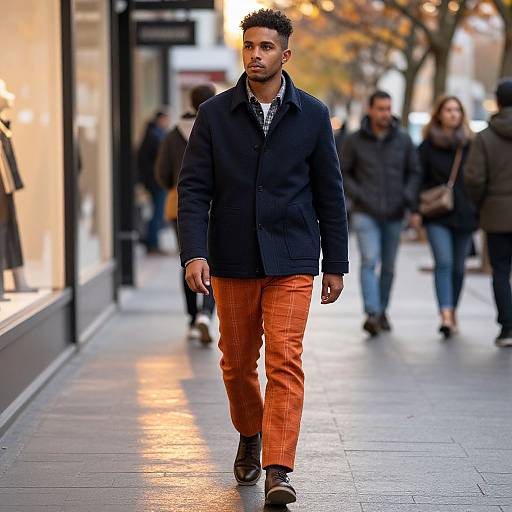 Stylish Man Walking in Autumn City