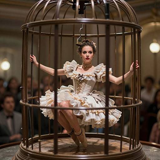 Burlesque Dancer Trapped in Birdcage