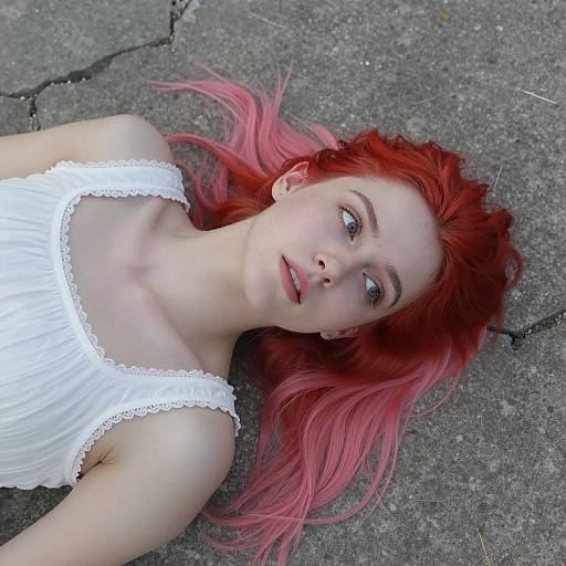 Pale Woman with Vibrant Hair on Stone