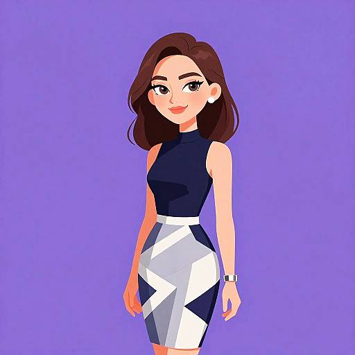 Smiling Chic Woman in Geometric Skirt