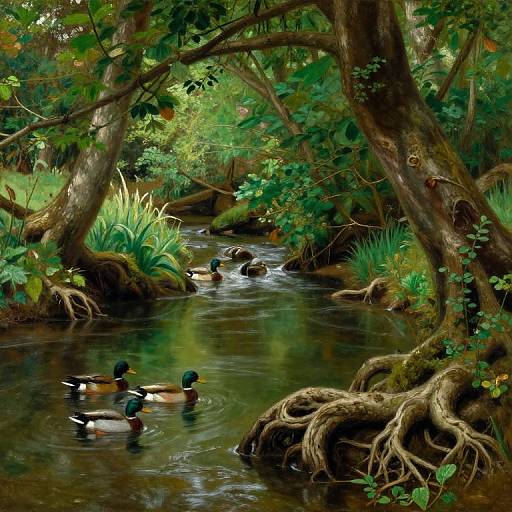 Serene Pre-Raphaelite Woodland Stream