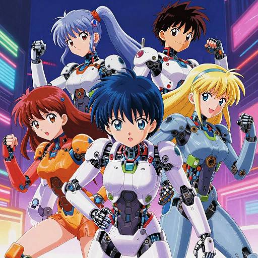 Futuristic Anime Androids in Neon City