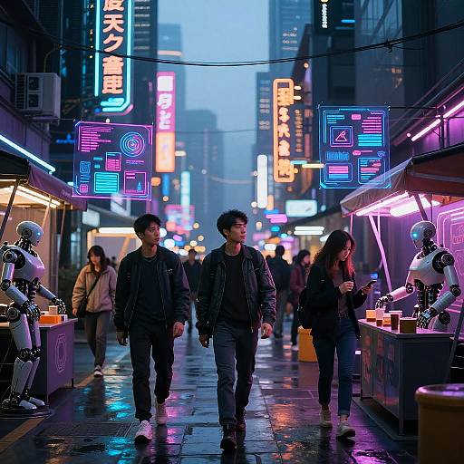 Cyberpunk Neon Futuristic Street Scene