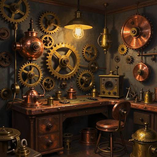Cozy Steampunk Workshop Scene