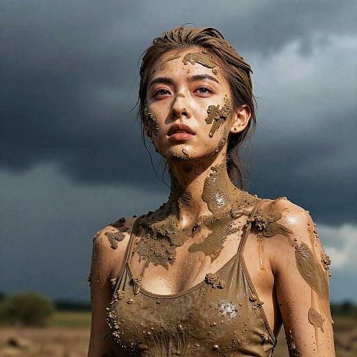 Artistic Muddy Woman in Storm
