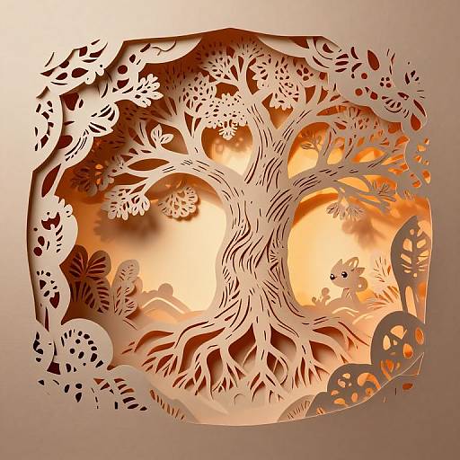 Intricate Multi-Dimensional Paper Cut Tree